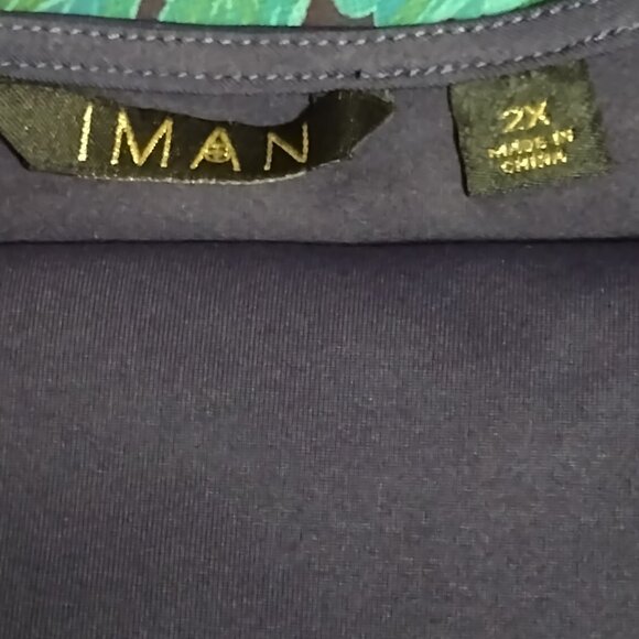 Iman: 3-Piece Blue-Green Floral Pant Set, Size 2X (Duster, Tank & Pull-On Pants) - Picture 8 of 15